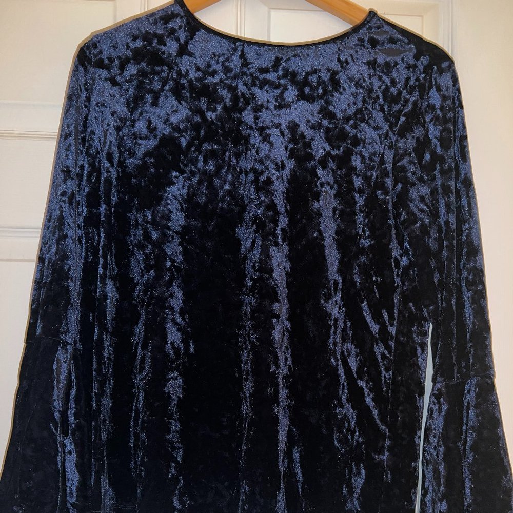 EXPRESS Navy Blue Velvet Bell Bottom Sleeves Blouse